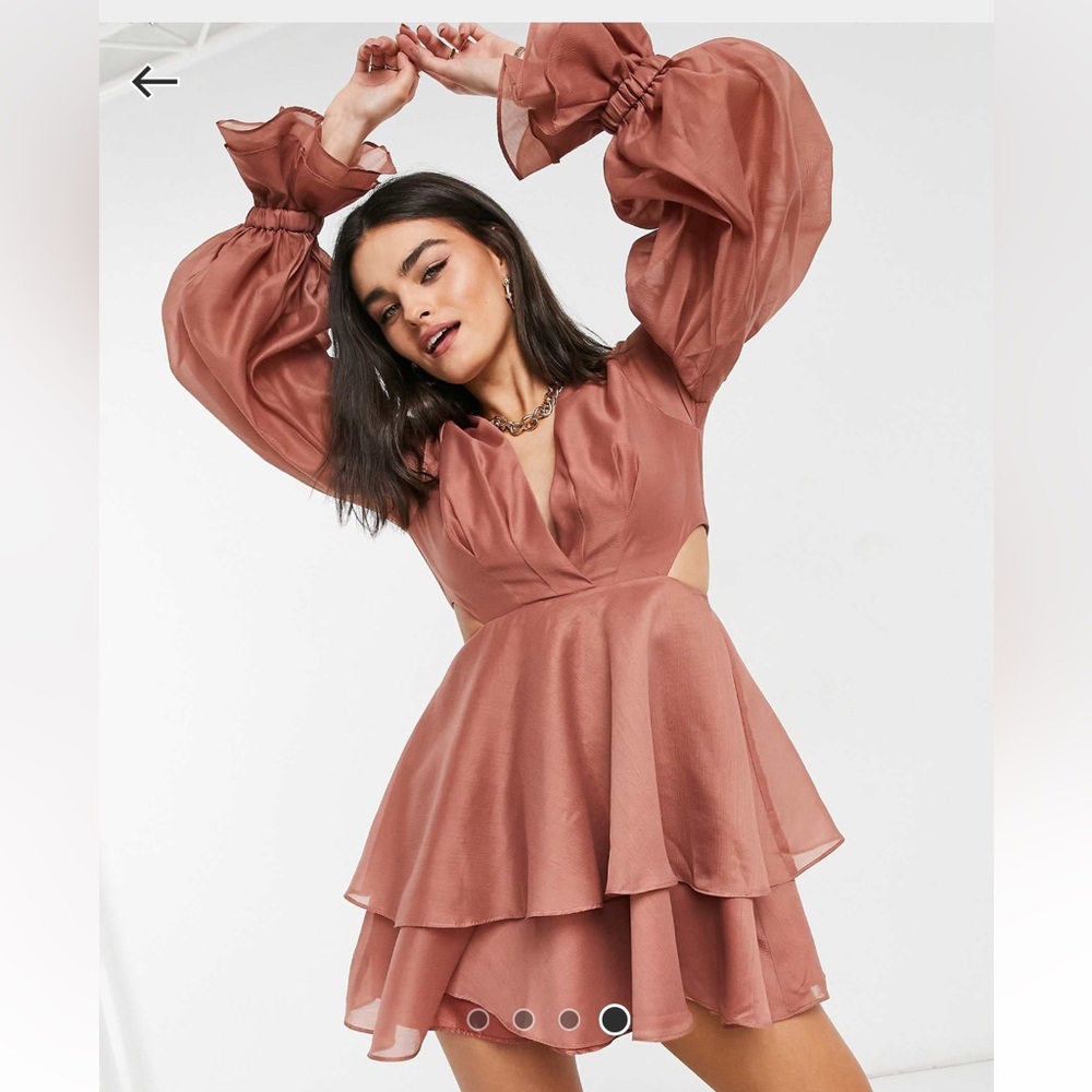 ASOS DESIGN pleated mini dress with blouson sleeve and cuff detail in rose